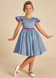 Azazie Sugar Plum vestidos de niña de las flores Vestido de Azul Polvoriento Fucsia de Satin Mate de Corte En A con Lazo image2