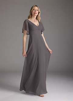 Azazie Alessa Mother of the Bride Dresses Steel Grey A-Line V-Neck Pleated Chiffon Dress image4