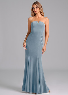 Azazie Yinnie Bridesmaid Dresses Dusty Blue Mermaid Strapless Velvet Convertible Dress image1