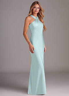 Azazie Doretta Bridesmaid Dresses Sea Glass Mermaid Pleated Stretch Satin Dress image3