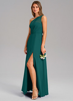 Azazie Phaedra Bridesmaid Dresses Peacock A-Line One Shoulder Chiffon Dress image5