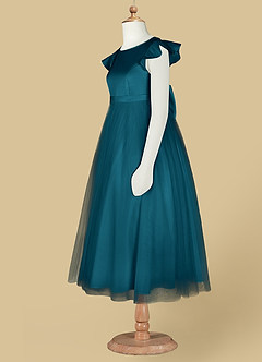 Azazie Aster Final Sale Ink Blue A-Line with Sleeves Tulle Dress image8