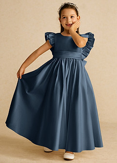 Azazie Piglette Flower Girl Dresses Neptune A-Line Bow Matte Satin Dress image6