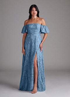 Azazie Sue Bridesmaid Dresses Steel Blue A-Line Off the Shoulder Floral Burnout Convertible Dress image5