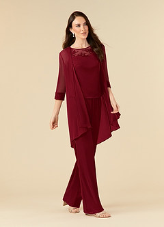 Azazie Frances Mother of the Bride Dresses Burgundy Jumpsuit/Pantsuit Scoop Mesh Dress image3