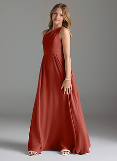 Azazie Dallas Junior Terracotta A-Line Pleated Chiffon Dress image4