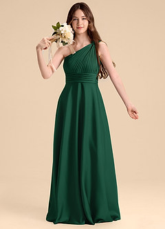 Azazie Charlize Junior Vestido de Verde Oscuro de Satén Elástico de Corte en A con Plisado image6