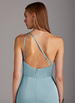 Azazie Mika Bridesmaid Dresses Moody Blue Sheath One Shoulder Stretch Satin Dress image5