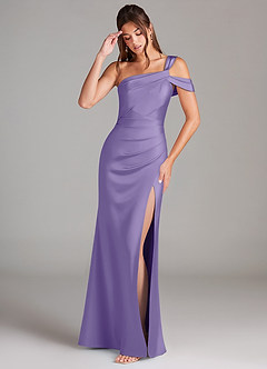 Azazie Wynter Vestidos de damas de honor Vestido de Tahití de Satén Elástico de Corte Recto con Hombro unilateral image3