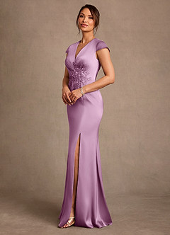 Azazie Rilda 신부의 어머니 드레스 쉬스 레이스 스트레치 새틴 플로어 길이 드레스 image2