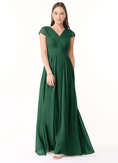 Azazie Organa Vestidos de damas de honor Vestido de Verde Oscuro de Gasa de Corte en A con Plisado image1