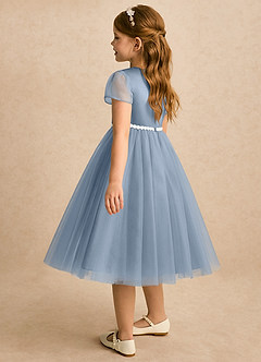 Azazie Kaylor Flower Girl Dresses Dusty Blue A-Line Pleated Tulle Dress image6