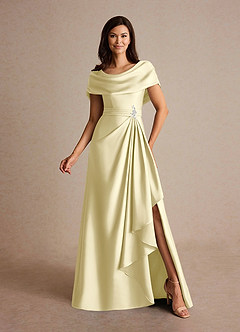 Azazie Branford Mother of the Bride Dresses Lemon Sorbet A-Line Pleated Stretch Satin Dress image1