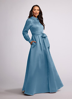 Azazie Ruth Mother of the Bride Dresses Steel Blue A-Line Lace Matte Satin Dress image1