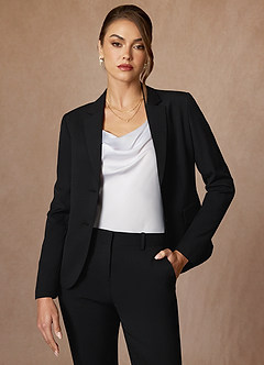 front Victoria Black Refined Weave Blazer