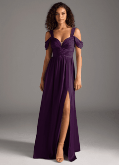 Azazie Lianne Bridesmaid Dresses Grape A-Line Off the Shoulder Stretch Satin Dress image8