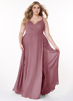 Azazie Lennon Bridesmaid Dresses Vintage Mauve A-Line Lace Chiffon Dress image7