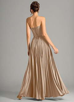 Azazie Saedra Bridesmaid Dresses Taupe A-Line Corset Stretch Satin Dress image6