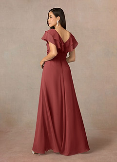 Azazie Snapdragon Mère de la mariée Robes Robe Trapèze en Mousseline de soie Col en V froncé Terracotta image4