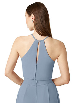 Azazie Kenzi Bridesmaid Dresses Dusty Blue Pleated Chiffon Jumpsuit image6