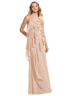 Azazie Velma At-home Try On Dresses Wisteria A-Line Side Slit Chiffon Dress image3