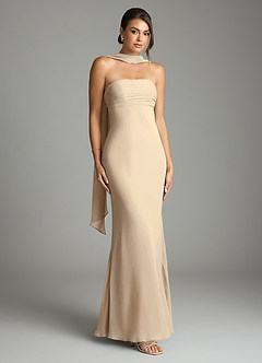 Azazie Saylor Vestidos de damas de honor Vestido de Champán de Gasa de Corte Sirena con Sin tirantes image1