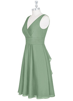 Azazie Kyla Vente Finale Robe A-ligne en Mousseline de soie Plissée Agave image8