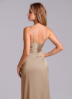 Azazie Sabrine Abiti da Damigella Abito A-Line in Raso Elasticizzato Scollo a Cuore Taupe image7