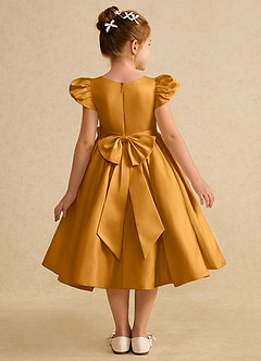 Azazie Pearl Flower Girl Dresses Butterscotch Ball-Gown Pleated Matte Satin Dress image2