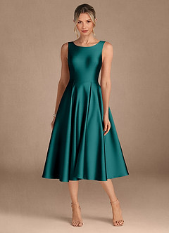 Azazie Fulton Mother of the Bride Dresses Peacock A-Line Pleated Stretch Satin Dress image5