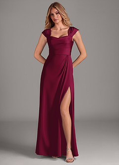 Azazie Laila Bridesmaid Dresses Burgundy A-Line Pleated Stretch Satin Dress image4