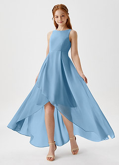 Azazie Lizette Junior Steel Blue A-Line Pleated Chiffon Dress image1