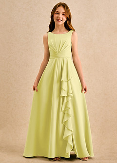 Azazie Chibi Girls Formal Abiti da Ragazza di Fiori Abito A-Line in Chiffon Plissettato Sorbetto Al Limone image3