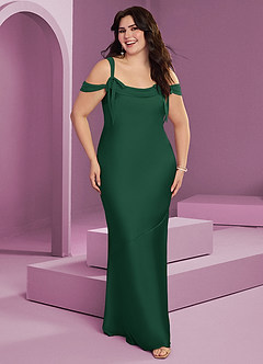 Barbie ♥ Azazie Abiti da Damigella Abito Tubino in Raso Elasticizzato Plissettato Verde Scuro image1