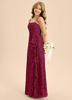 Azazie Kaylee Junior Burgundy A-Line with Belt Floral Burnout Dress image3