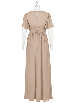 Azazie Verna Vestidos de dama de honra para maternidade Vestido Linha A Ruched Comprimento do chão Chiffon image8