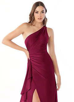 Azazie Maive Bridesmaid Dresses Burgundy Sheath Pleated Ruffle Chiffon Dress image5