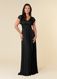 Azazie Reneya Mother of the Bride Dresses Black A-Line Pleated Mesh Dress image1