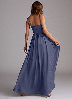 Azazie Calianna Robes de demoiselle d'honneur Robe Trapèze Convertible en Mousseline de soie Épaule décolletée Bleu Orageux image6
