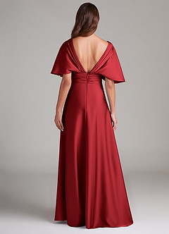 Azazie Pamela Robes de demoiselle d'honneur Robe Trapèze en Satin extensible Plissée Écarlate image2
