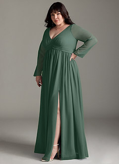 Azazie Teton Maternity Bridesmaid Dresses A-Line Long Sleeve Chiffon Floor-Length Dress image10