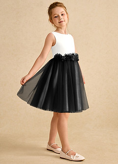 Azazie Louisa Flower Girl Dresses Ivory Black A-Line Sleeveless Tulle Dress image5