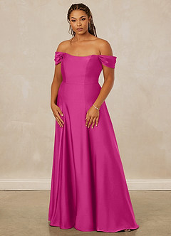 Christian Siriano Bridal for Azazie 1002 Bridesmaid Dresses Fuchsia A-Line Off the Shoulder Stretch Satin Convertible Dress image11