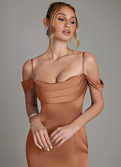 Azazie Nira Bridesmaid Dresses Bronzer Mermaid Corset Stretch Satin Dress image3