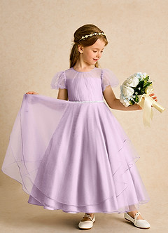Azazie Duckie vestidos de niña de las flores Vestido de Lila Esmerilada de Tul de Princesa con Plisado image3
