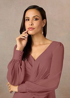 Azazie Karen Vestidos para mãe da noiva Vestido Rosa Do Deserto de Crepe Esticado de Bainha com Plissado image3