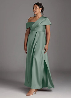 Azazie Milton Mère de la mariée Robes Robe Trapèze en Satin extensible Plissée Sauge D'argent image11