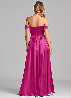 Azazie Raisa Bridesmaid Dresses Fuchsia A-Line Off the Shoulder Stretch Satin Dress image5