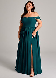 Azazie Calianna Bridesmaid Dresses Pine A-Line Off the Shoulder Chiffon Convertible Dress image12
