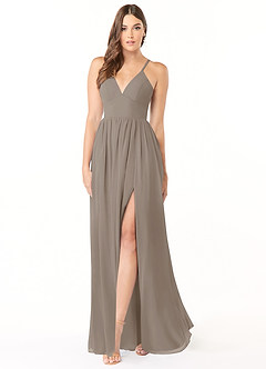 Azazie Aaida Brautjungfernkleider A-Linie Korsett Chiffon Kleid Taupe image1